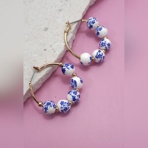 Blue Ceramic Porcelain Hoop Earrings  Blue Ceramic Porcelain Hoop Earrings offer